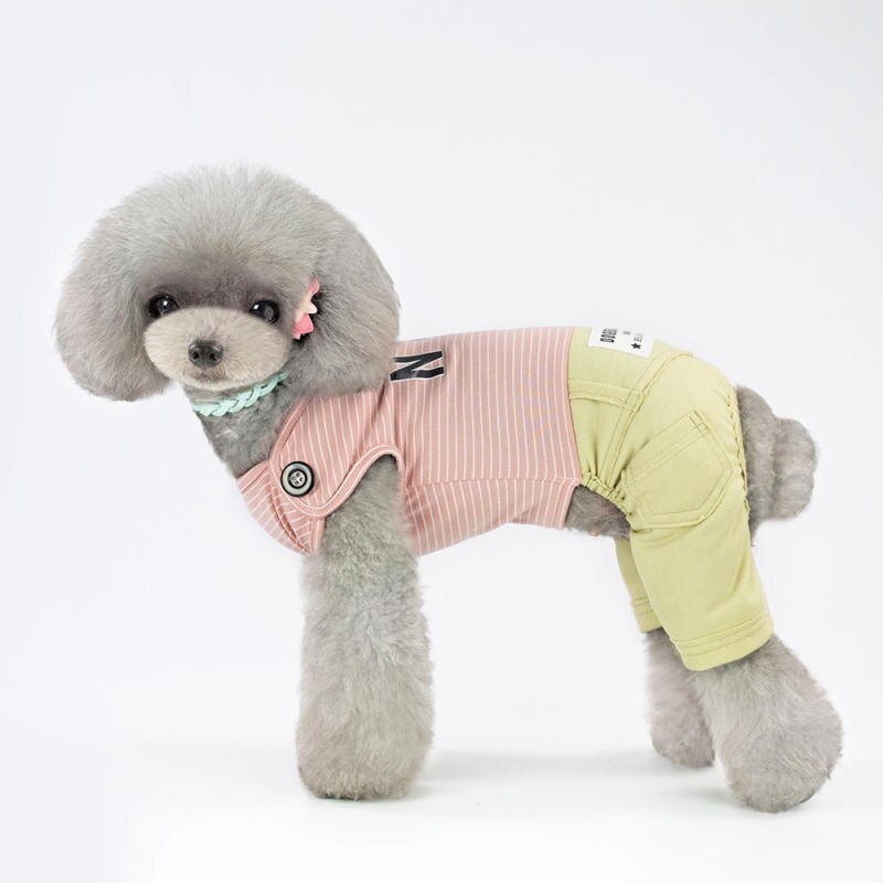 Haustier Kleidung Frühling Und Sommer Neue Haustier Vierbeinigen Kleidung Baumwolle Atmungsaktivem lässig Gestreiften Hosen Hund Kleiden: Rosa / L