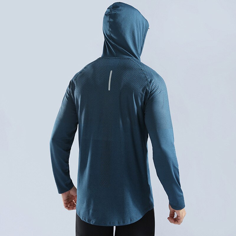 Raskt tørr treningsstudio fitness klær menns lange ermer løpejakke frakk sweatshirt hette topper utendørs trening sportsklær