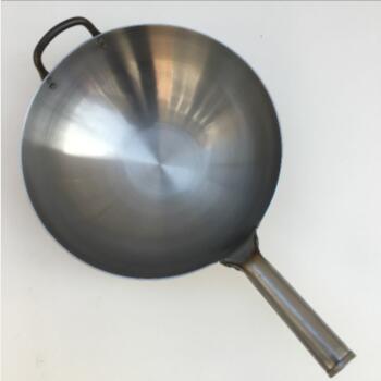 Hand Forged Iron Wok, Profession Chinese Traditional Wok Pan Household Kitchen Cookware with Wooden Handles, No Fumes, Non-Stick: Iron handle 32cm