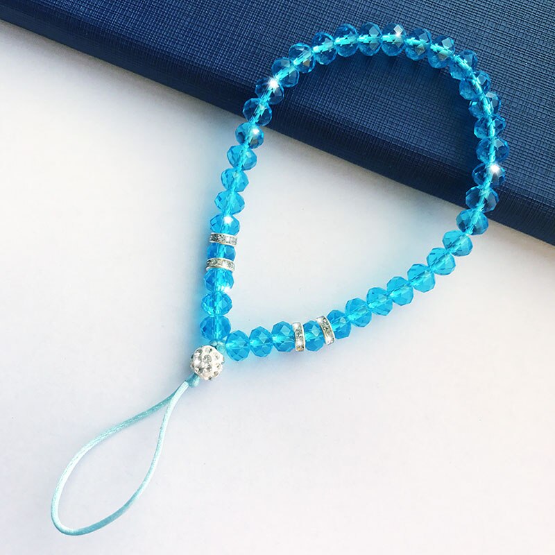 JONSNOW 13cm Length Mobile Phone Strip Bling Diamond Lanyard for iPhone Samsung Huawei Xiaomi Phone MP3 Wrist Rope Crystal: Sky Blue