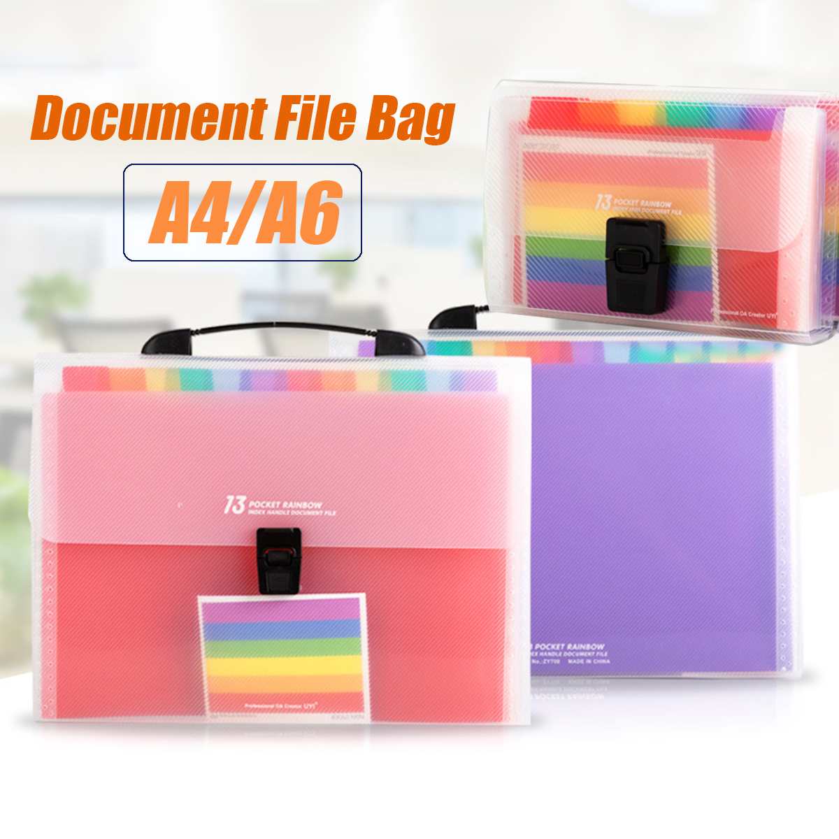 13 Layers Plastic Rainbow Color A4/A6 File Folder Small Document Bags Expanding Wallet Bill Folders for Documents