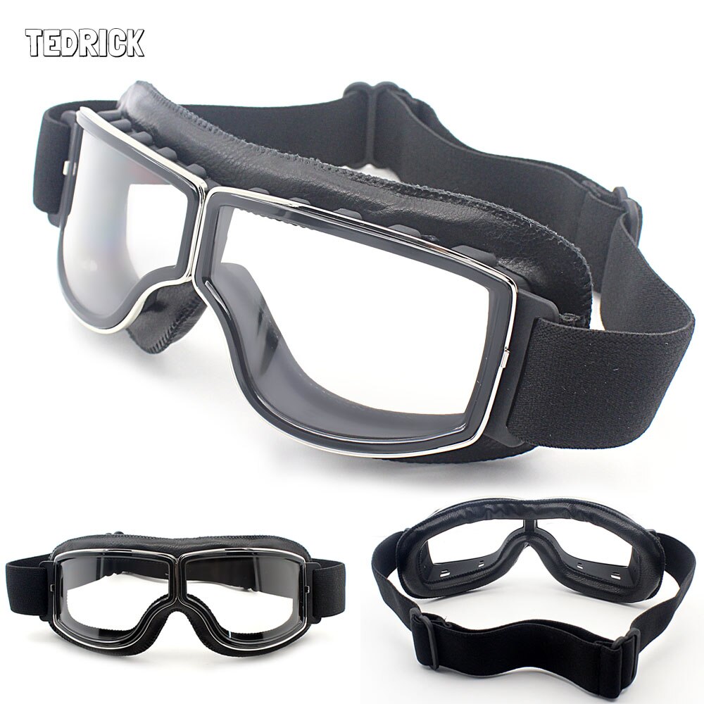 Universal vintage foldbar sølv ramme beskyttelsesbriller motorcykel briller hjelm beskyttelsesbriller motorcykel solbriller vindtæt briller: Sort-gennemsigtig