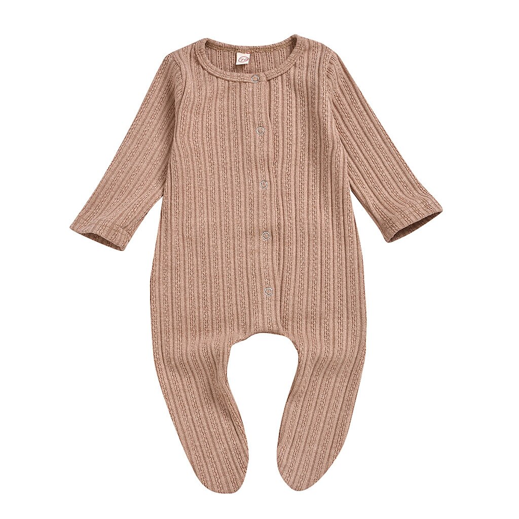 Winter Baby Baby Kleding Pasgeboren Baby Jongens Meisjes Kleding Jumpsuit Solid Trui Splice Plaid Warm Binden Voeten Romper Kleding: Khaki  / 6M