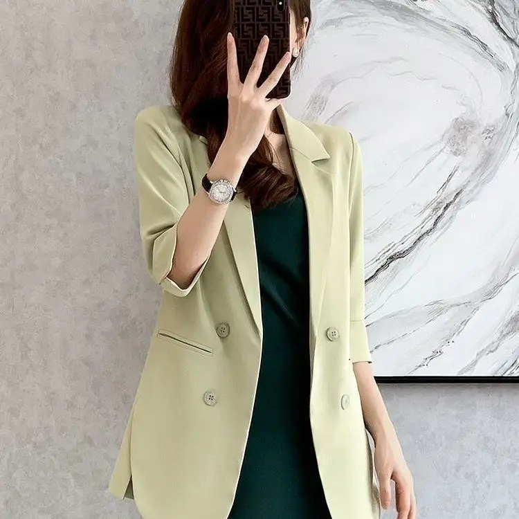 Casual Mid-Length Single-Layer Suit Jacket 7/8 Sleeve Black White Lightweight Summer Of The Season Fashionable Women's