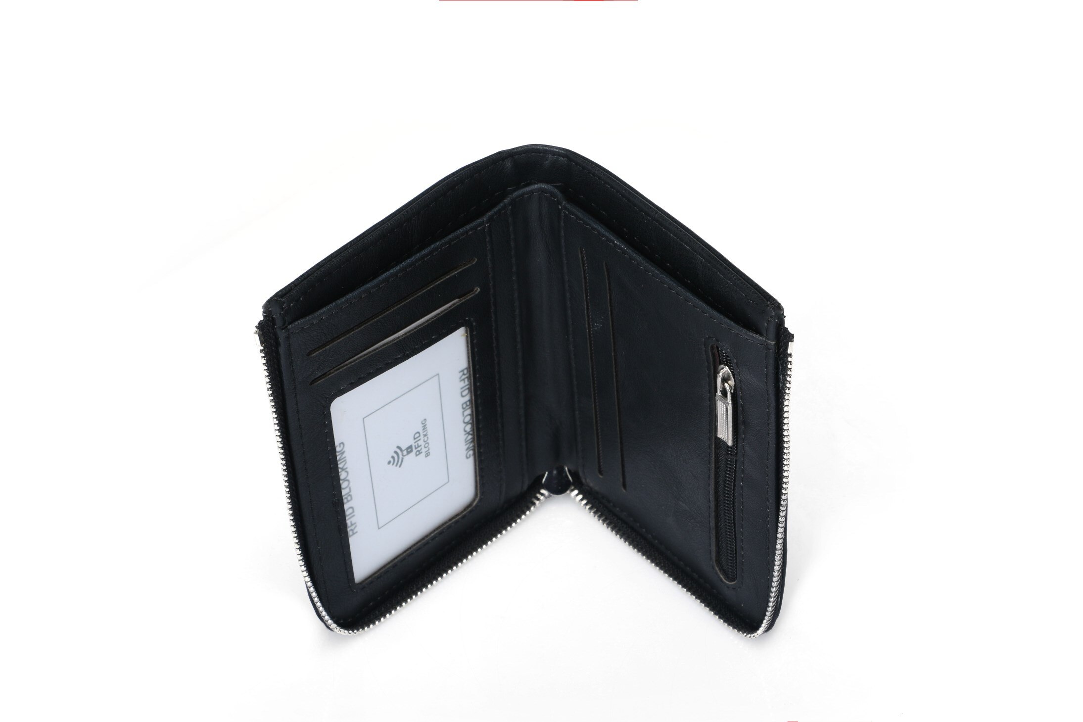 Heren heren pu lederen dunne kleine portemonnees rfid-blokkerende rits portemonnee portemonnee plastic creditcard bankpas houder