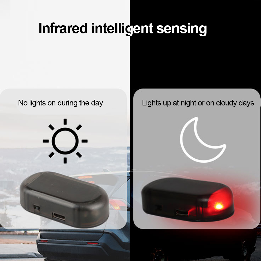Fausse lumière de sécurité pour voiture à énergie solaire, simulation d'alarme factice, avertissement sans fil, lampe d'avertissement antivol, Imitation clignotante LED