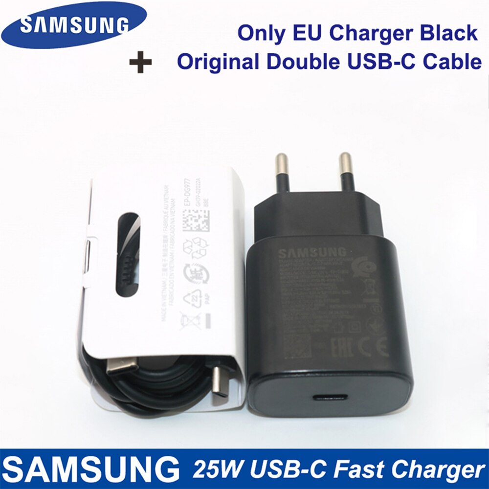 Original Samsung Note 20 Ultra 25W Charger Surper Fast Charge USB Type C Pd PPS Quick Charging For Galaxy Note 20 10 S21 S20 5G: Black EU And Cable