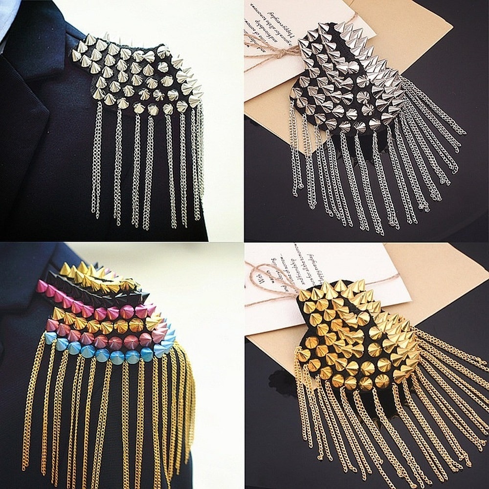 1 Paar Klinknagel Epaulette Broche Punk Stijl Schouder Bling Pak Decoratie Kleding Accessoires voor Mannen Vrouwen