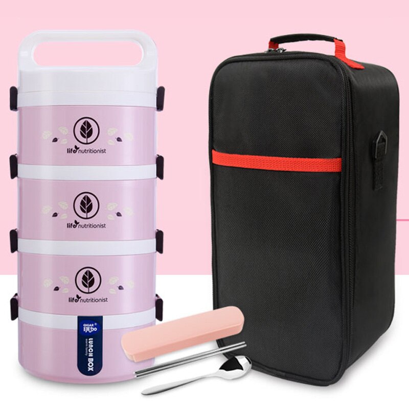 Micro-ondes étanche boîte à déjeuner en plastique enfants récipients de stockage des aliments en acier inoxydable boîte à déjeuner Bento Thermo isolé thermique japon: 4  Layer Pink