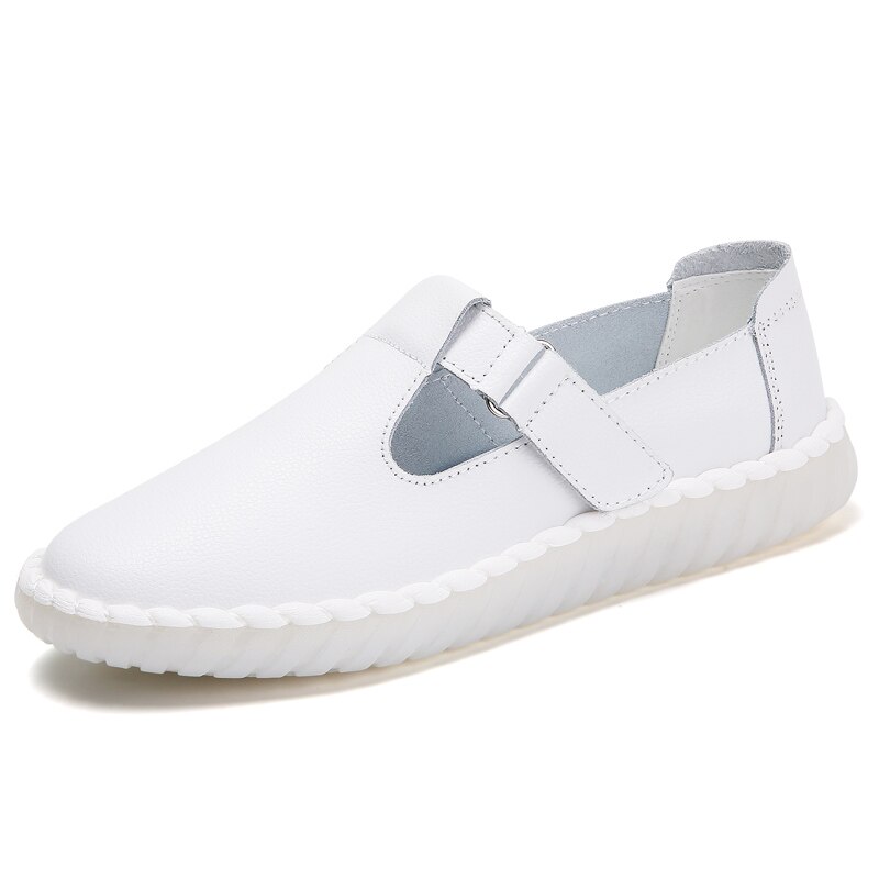 Donna Scarpe Da Passeggio Femminili Scarpe Mocassino Morbida Punta Rotonda Appartamenti Vestito Delle Donne di Autunno Piccolo In Pelle Microfibra Infermiere Estate Calzature Outdoor: White A / 5