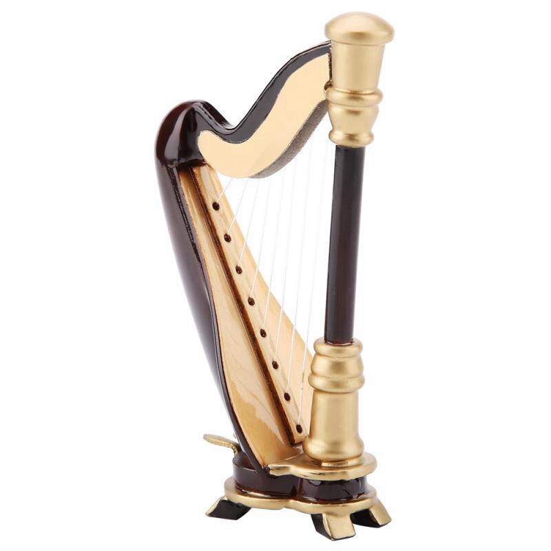 gorący-drewniane mini harfa replika i pudełko mini harfa Model mini instrument muzyczny wystrój domu instrument muzyczny Model 9Cm