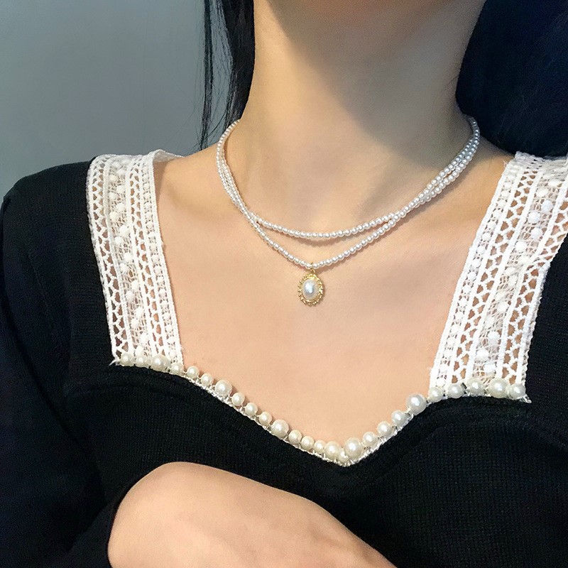 Collana girocollo di perle imitazione per donna perline estive doppio strato moda collo gioielli regalo per amico gioielli con ciondolo di perle