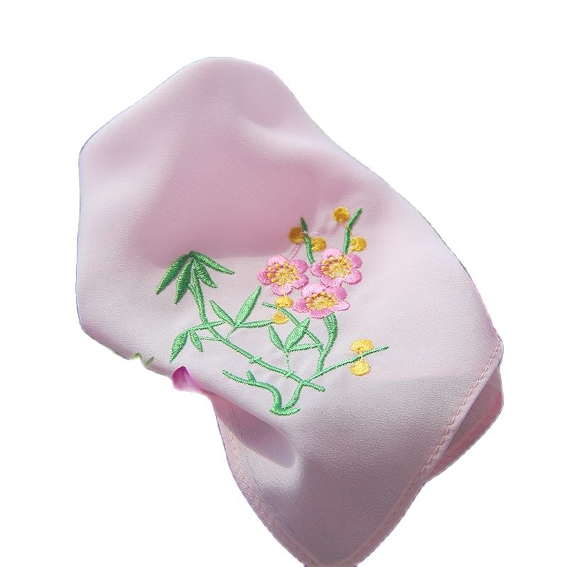 Beautiful Embroidery Handkerchiefs Square Pocket Hanky Floral Silk Handkerchief Women portable towels 26cm zakdoeken fazzoletto