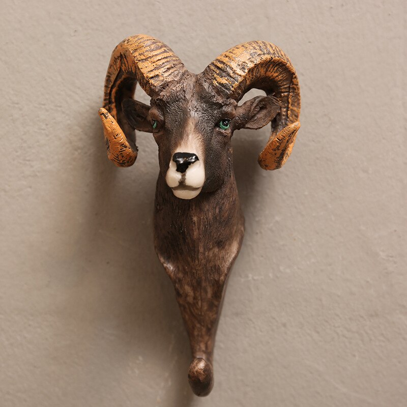 Crochet mural d&#39;éléphant Vintage, tête de cerf, Animal pour suspendre des vêtements, chapeau, écharpe, clés, cornes de cerf, support de suspension, décoration murale: argali