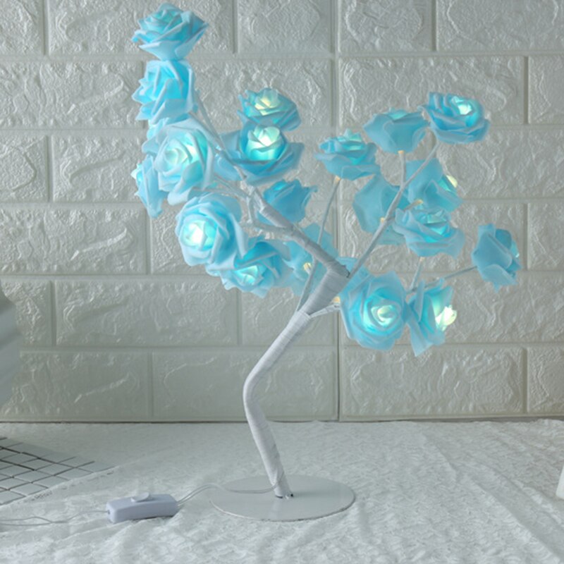 Lámpara de mesa con forma de rosa con flores y árbol de rosas para sala de estar y dormitorio SKD88