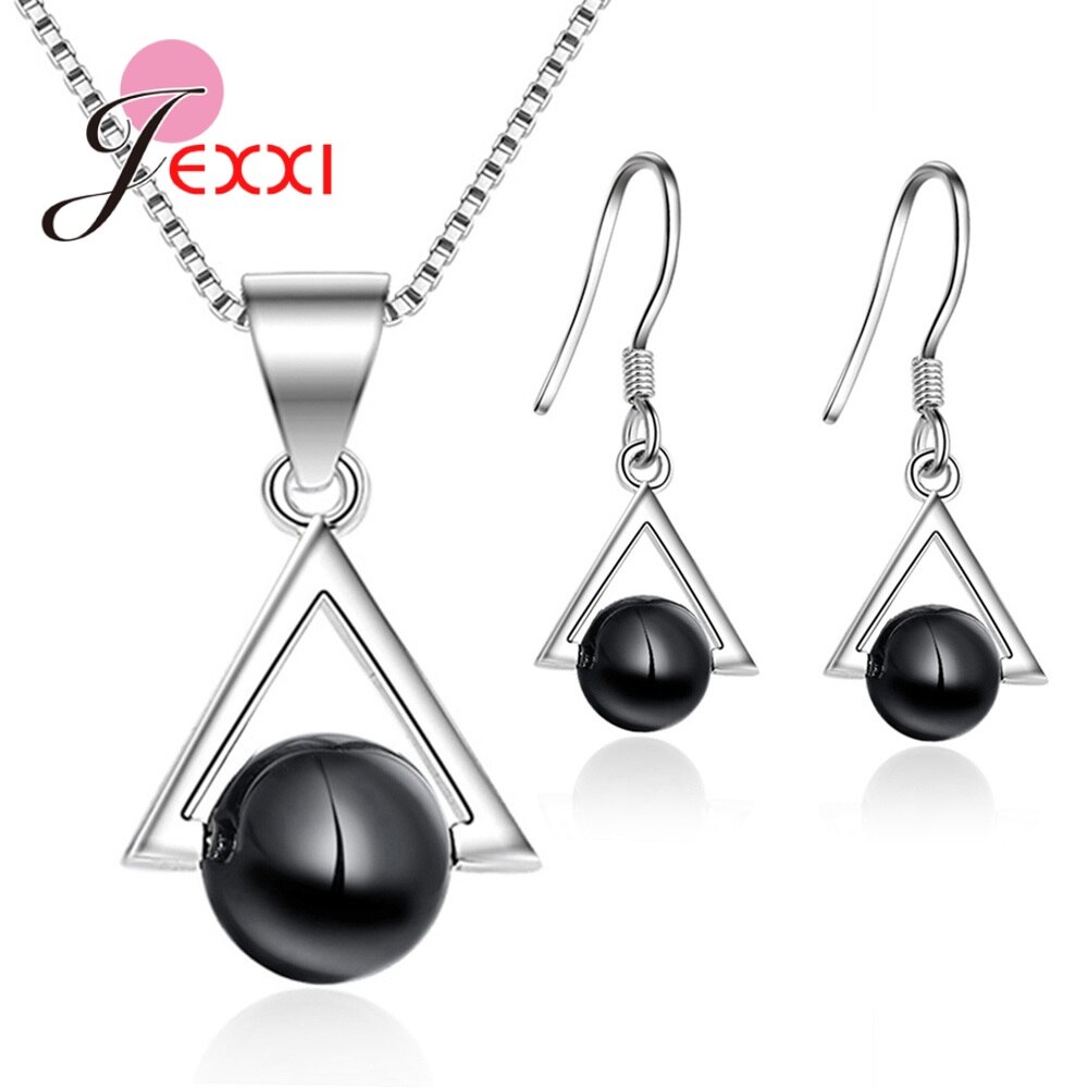 Women Freshwater Pearl Jewelry Sets 925 Sterling Silver Round Pearl Pendant Necklace Earrings Sets For