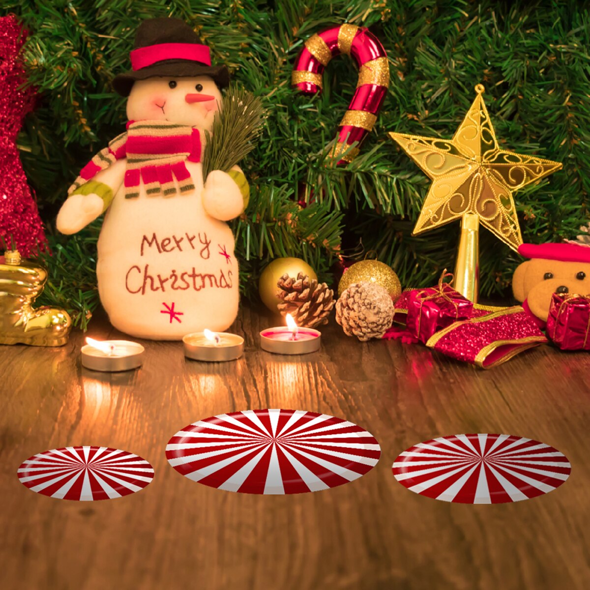 12 Pieces Wall Stickers, Candy PVC Stickers Christmas Floor Decals Wall Posters for Home Office, Red Year