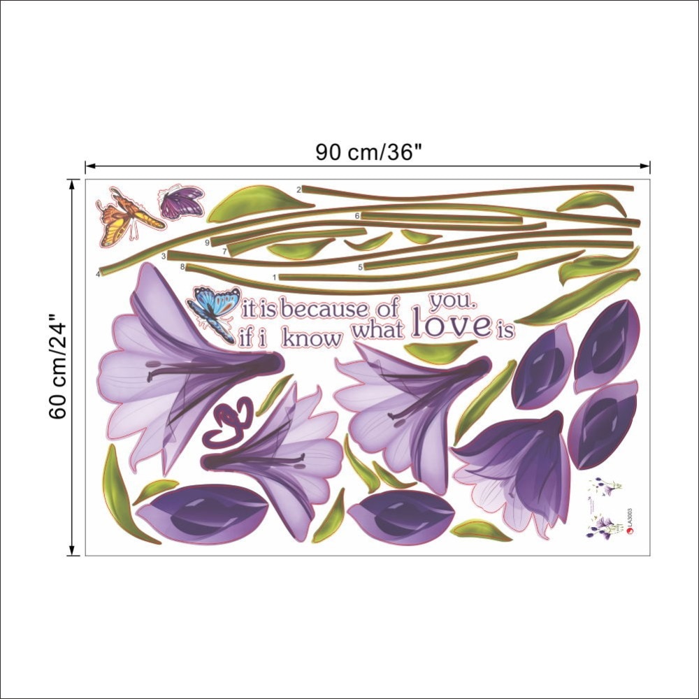 Älskar lila lilja blomma avtagbar vinyldekal väggdekal väggmålning diy konst vardagsrum dekorativ heminredning tapet 60*90cm