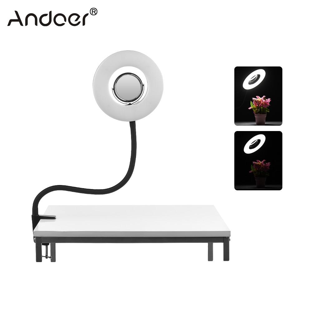 Andoer Tafelblad 8 inch 5500 K LED Vedio Ring Licht 24 W met Make Spiegel Deskclip Buigbare Pole voor Foto Live Video Verlichting