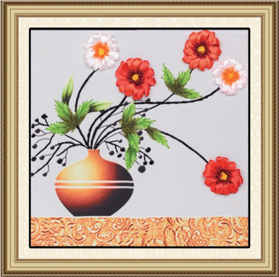 3D bloemen Lint borduurwerk schilderij sets handwerk borduurwerk cirkel DIY handgemaakte handwerken muur art picture home decor
