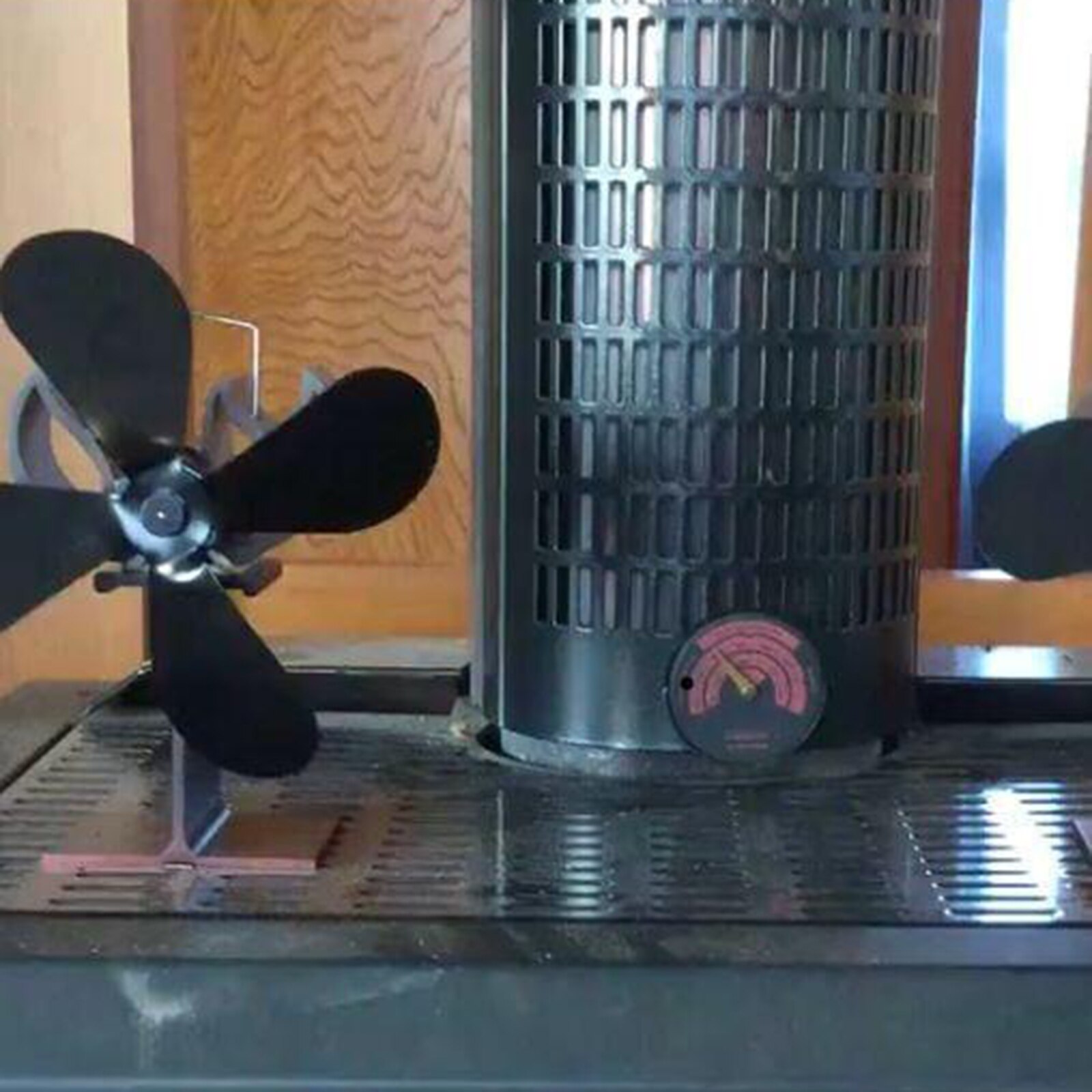 Black Heat Powered Wood Log Burning Fireplace Burner Stove Heater Fan w/ Blades