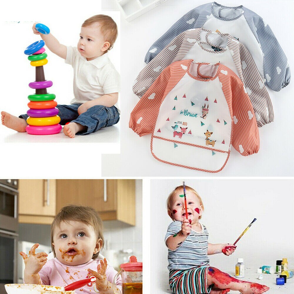 Neue freundlicher Kleinkind Langarm Wasserdichte Baby Neugeborenen Kunst Kittel Fütterung Lätzchen Schürze Tasche freundlicher Zubehör Lätzchen rülpsen Tücher