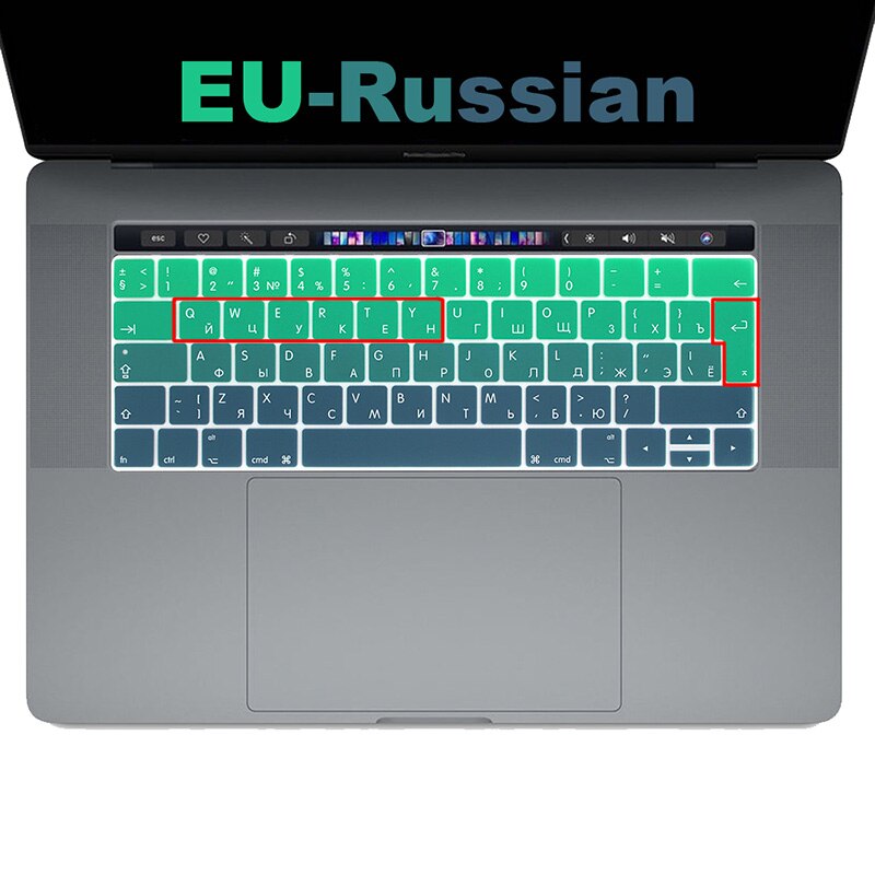 Coque de protection pour clavier russe avec barre tactile, film de protection pour Macbook Pro 13 15, pour modèle A1706/A1989 A1707 A2159 A1990 EU: Gradient green