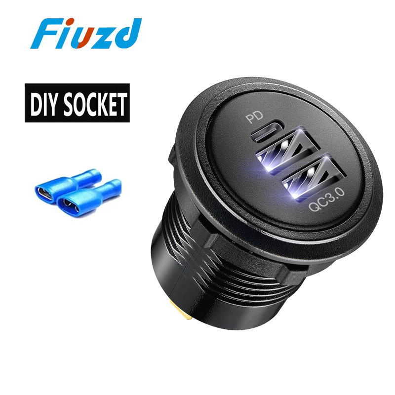 Autoladegerät 12V 24V USB-Steckdose Ladegerät Steckdose PD Typ C und QC3.0 USB-Anschluss USB-Buchse für Auto Boot Marine LKW: Grau