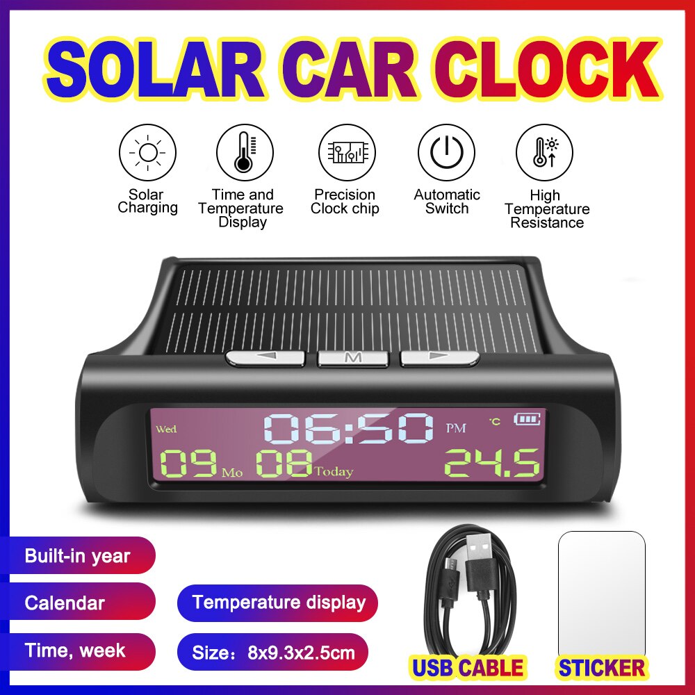 Auto Usb Solar Charge Smart Digitale Klok Kalender Tijd Temperatuur Led Display Auto Interieur Accessoires Auto Beginnen