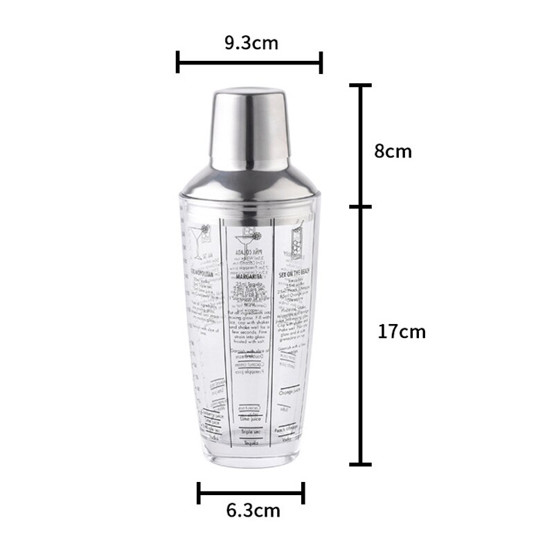 700ml Mix Master Bottle Cocktail Shaker Transparent Stainless Steel Glass Bar Tools C66