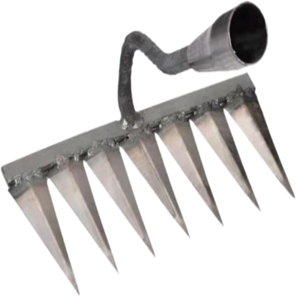 Rastrillo de mano para jardín, rastrillo de deshierbe, herramienta de deshierbe de Metal para jardín, rastrillo de jardín para agricultura, arado de verduras, aflojamiento del césped, con: Caqui oscuro