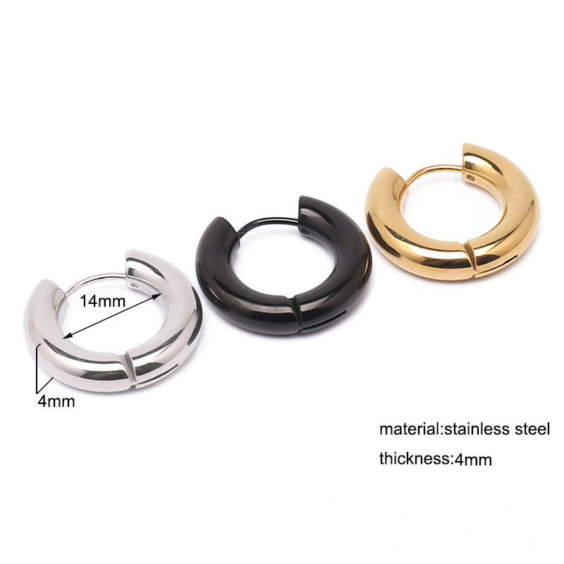 Pendientes de aro de acero inoxidable brillantes para mujeres y hombres, Hip Hop Steapunk, corazón ovalado redondo, Color negro, dorado y plateado, de joyería Huggie