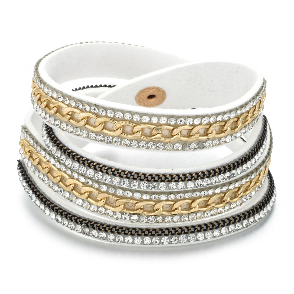 Multilayer Leather Rhinestones Wide Bracelets&Bangles Women Girls Men Chain Charms Wrap Bracelet Wristband Party Jewelry: B2354 A