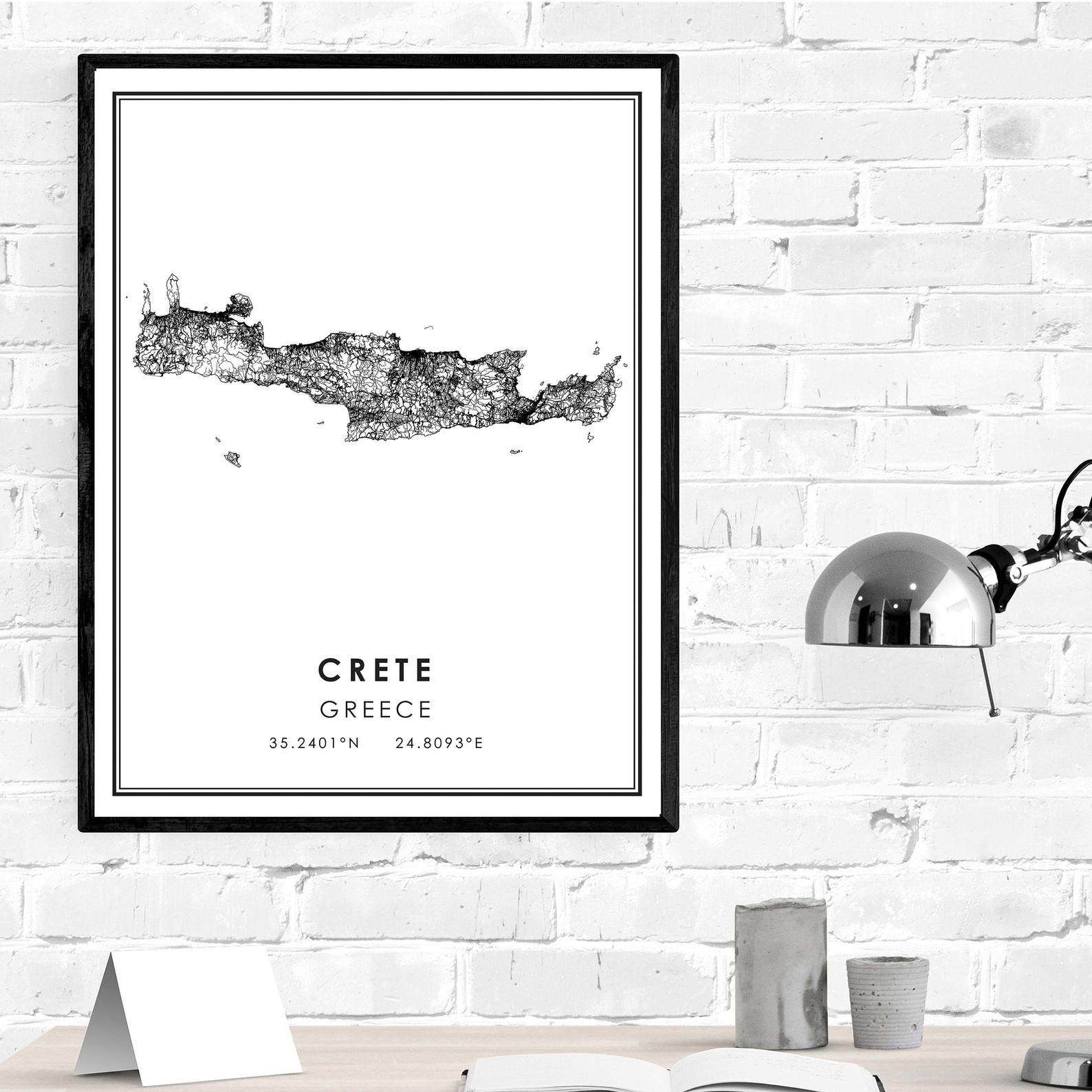 Kreta Griekenland Kaart Print Poster Canvas | Kreta Griekenland Straat Kaart | Kreta Griekenland Stad Kaart Print Poster Canvas