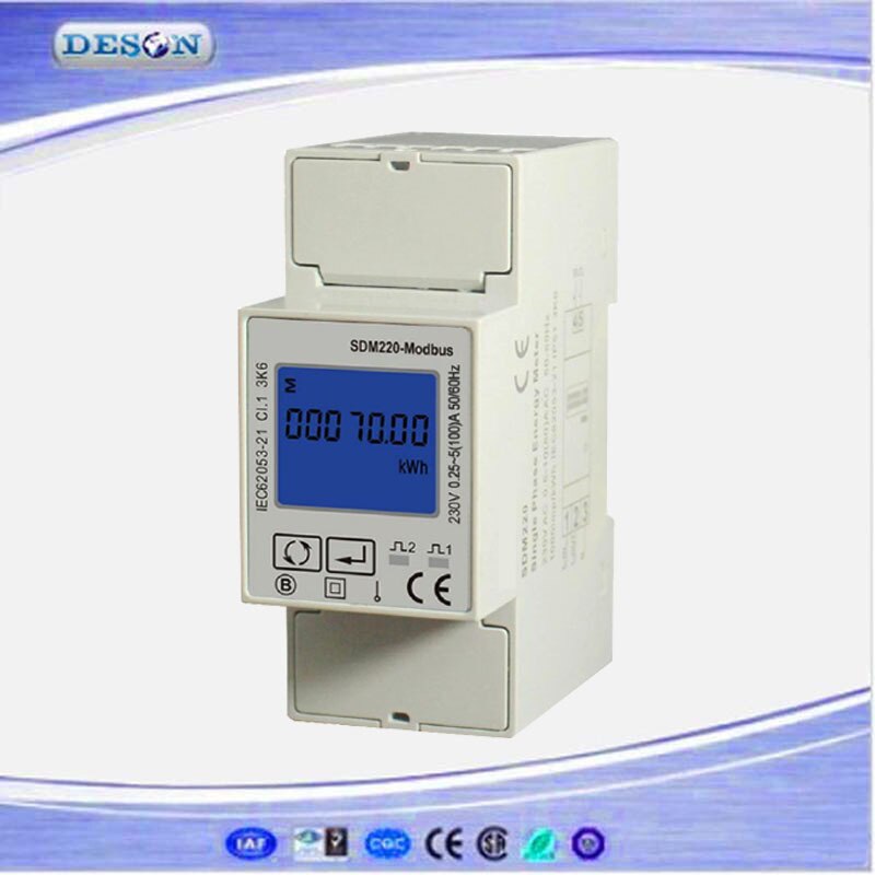 SDM220 Modbus RS485 Single Phase KWH Energy Meter, DIN Rail Multimeter, Digital LCD Energy Meter AC230V