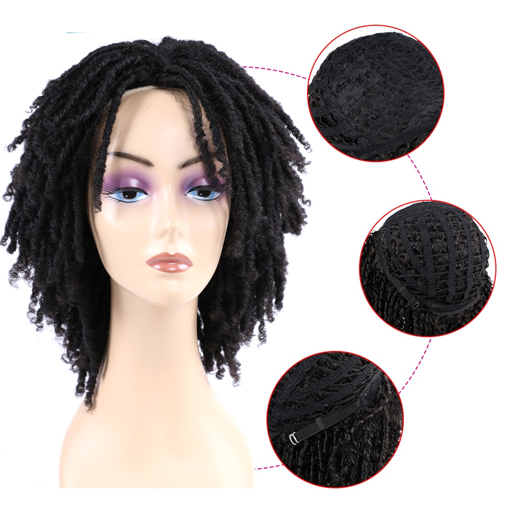 Yunrong dreadlock krøllet paryk kort twist naturlig sort  /1b 30 ombre brun til sort hvid kvinder og mænd afro krøllet syntetisk paryk