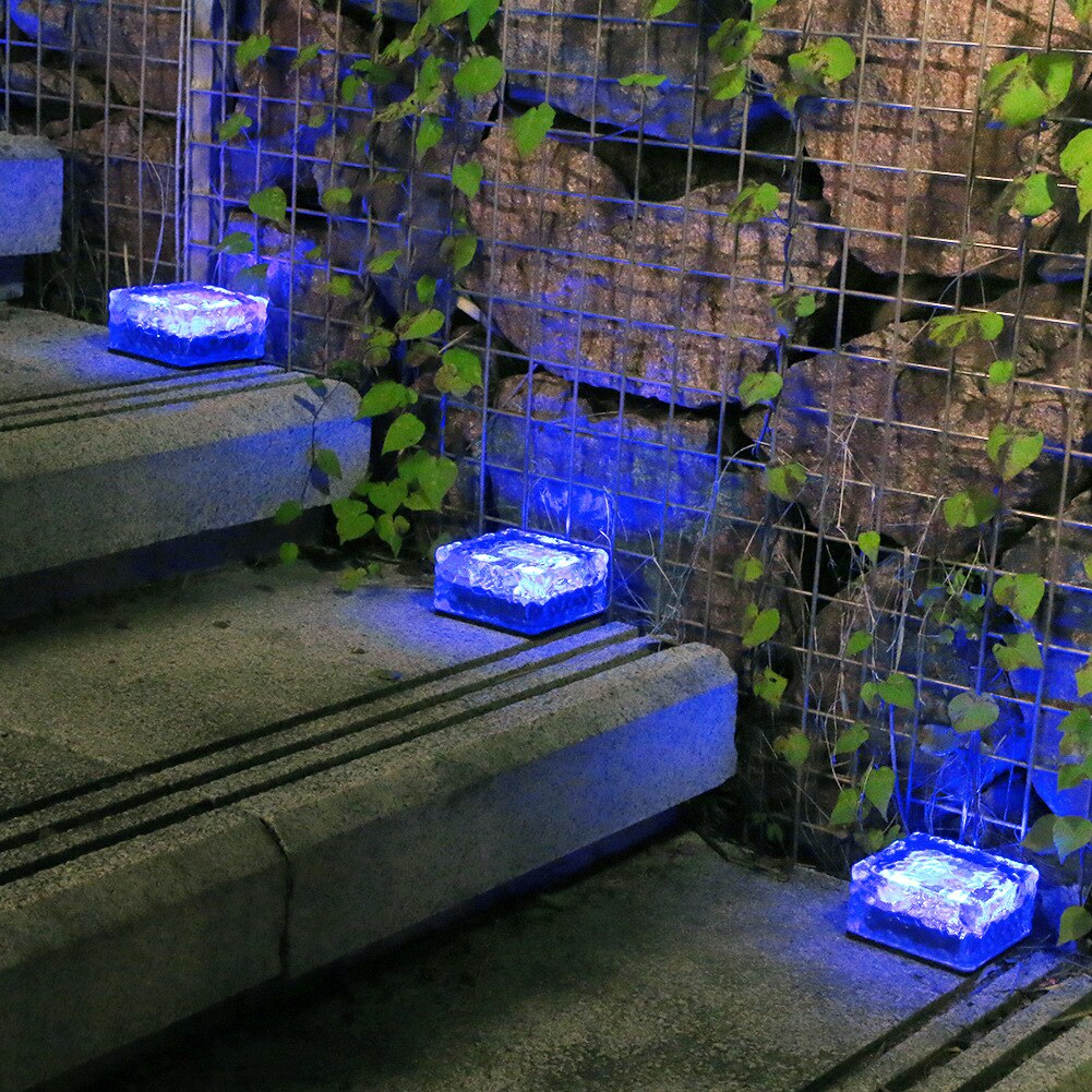 Solcellelys 4 ledsolar is murstenslampe husholdningssolar begravet isblomst led murstenslys vandtæt glasgulvlampe