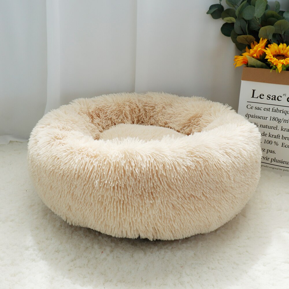 Warm Hond Kat Bed Zachte Fleece Ronde Huisdier Kussen Mat Voor Kleine Medium Grote Honden Kat Lange Pluche Winter Hond kennel Puppy Bed Sofa: Light Coffee / Diameter 80cm