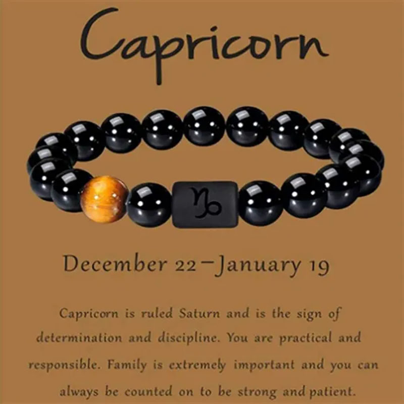 12 Constellation Zodiac Signs Beads Couples Bracelet Natural Black Onyx Stone Elastic Charm Bracelet for Women Men Birthday