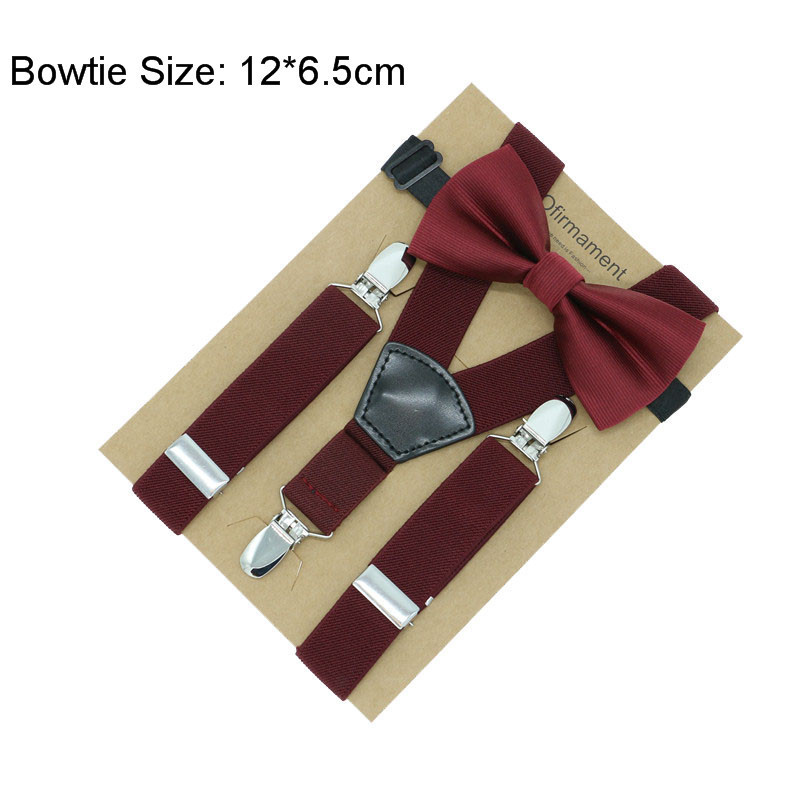 Fan shape leather solid kids event party suspender bow tie set adjustable 2.5cm width kraft paper packed baby: 2