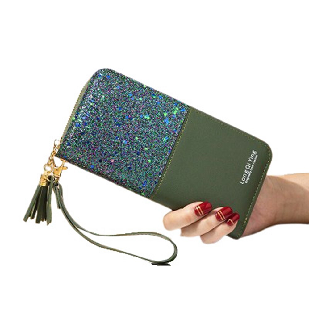 Portemonnee met paillettenpatchwork en glitter voor dames, lange portemonnee van pu-leer, portemonnee voor dames, groothandel voor meisjes: Groente