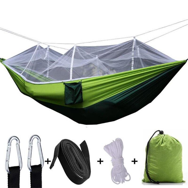 Päivitä riippumatto hyttysverkolla kahden hengen nylon camping riippumatot verkolla puuhihnat karabiinit ulkoleirin takapiha