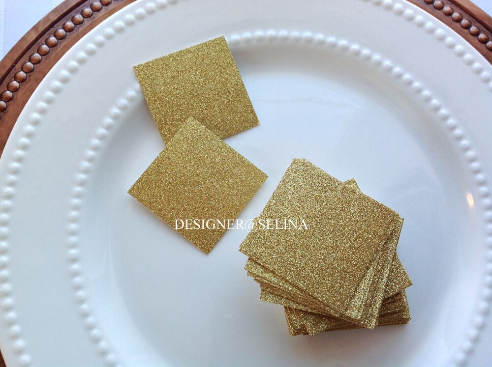 50 Pcs Elegante Vierkante Goud Glitter Cardstock, Glittery Trouwkaarten Gunst, Strooi Tag, diy Supplies