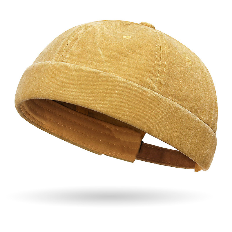 Brimless Hats for Men Womens Skullcap Mens Vintage Docker Beanie Cap Washed Cotton Rolled Cuff Harbour Hat: Ginger