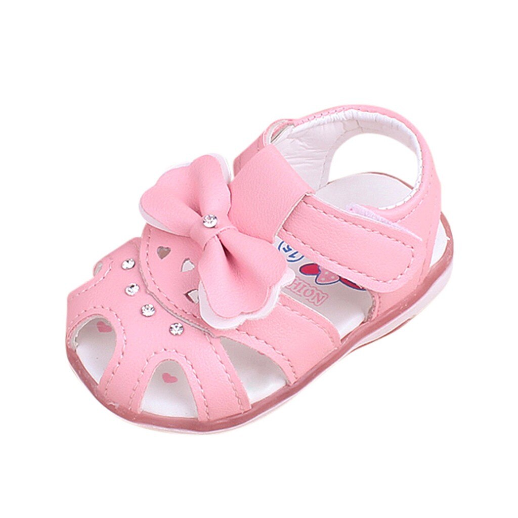 Princess Children's Sandal Girls Solid Color Tile Sun Bow Knot Lighting Beach Sandals Girls Shoes Cute Soft Shoes Sandal Shallow: Pink / 9-12Months