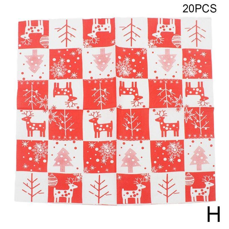20 pièces/lot serviettes de Table de noël tapis en tissu imprimé Santa Tree bois pâte papier joyeux noël décor cuisine noël Table serviettes: H