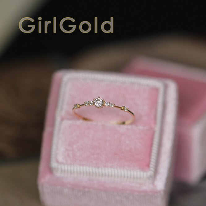 14 K Gouden Ring, Dunne Ring, Diamond Cz Crystal Stapelen Ring, Sierlijke Gouden Ring, Minimalistische, solitaire Band