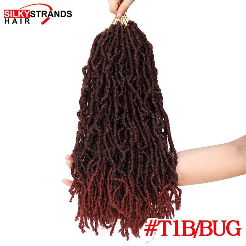 21 Strands Afro Curly Nu Faux Locs Crochet Hair Synthetic Ombre Braiding Hair Goddess Faux Locs Hair Extension For Black Women: T1B/Burgundy / 1Pcs/Lot