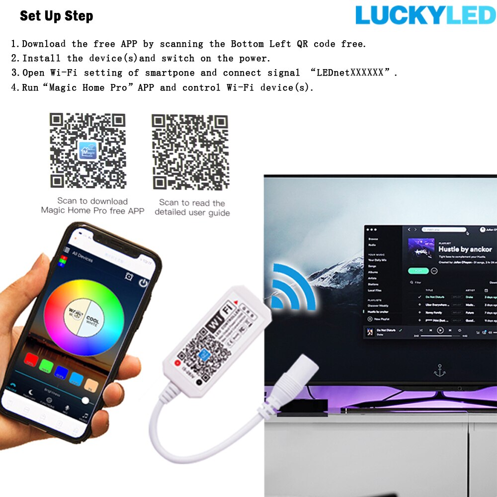 Luckyled Led Rgb Controller Wifi Controller DC5V-24V 3key/24Key Ir Afstandsbediening Led Strip Licht Met Slimme Leven Dimbare Magic thuis
