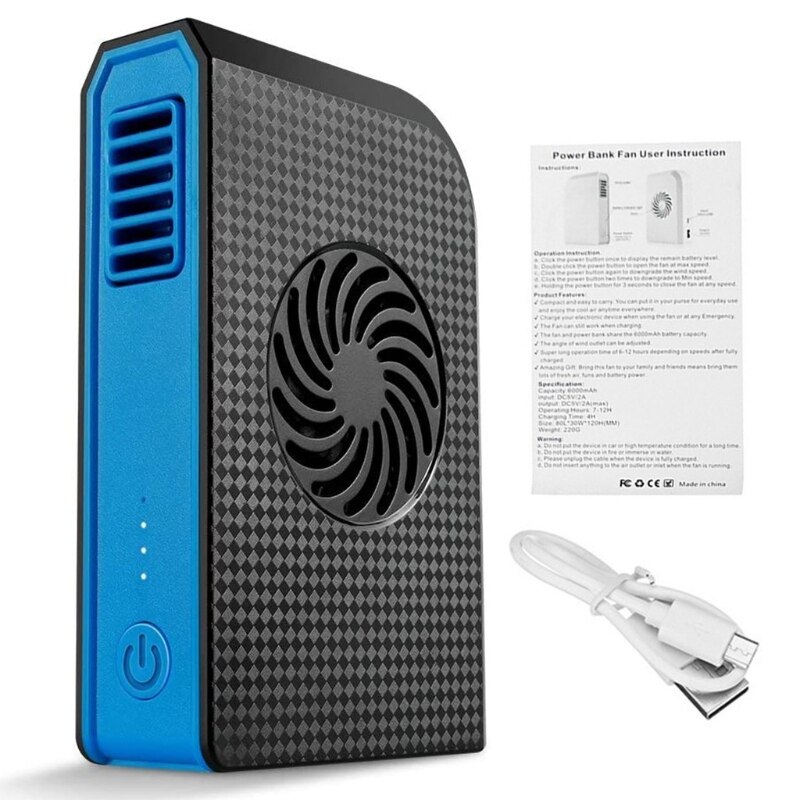 Kleine Persoonlijke Fan 6000Mah Power Bank Oplaadbare Usb Fan Draagbare Oplader Handheld Zomer Koeler Bladeless Fan: BK